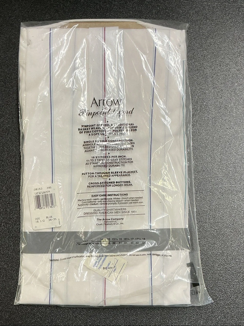 Arrow White Dress Shirt with Blue and Red Pinstripes